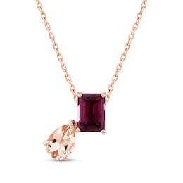 Toi et Moi Pear-Shaped Morganite & Emerald-Cut Rhodolite Garnet Necklace 10K Rose Gold 18&quot;