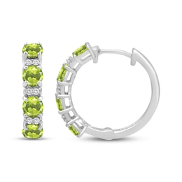 Peridot & White Lab-Created Sapphire Hoop Earrings Sterling Silver