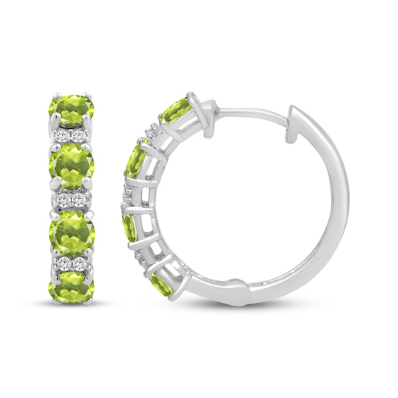 Peridot & White Lab-Created Sapphire Hoop Earrings Sterling Silver