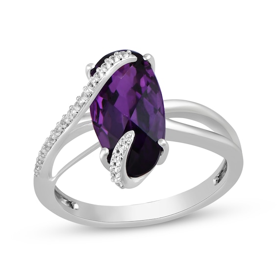 Oval-Cut Amethyst & White Lab-Created Sapphire Ring Sterling Silver