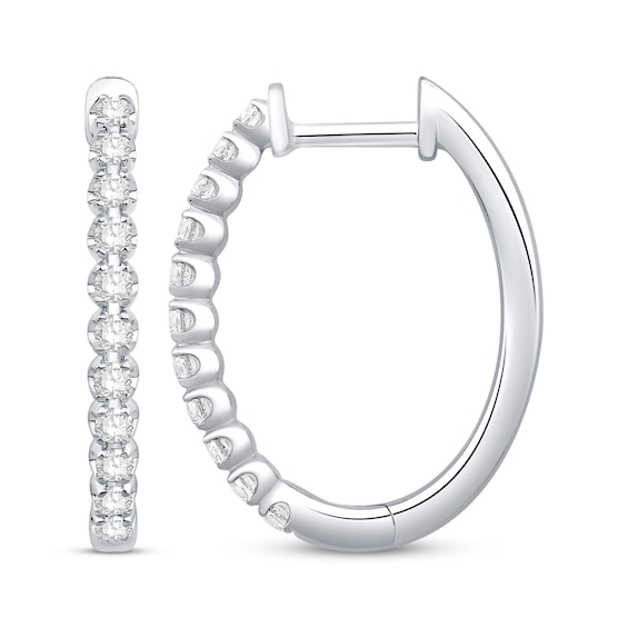 Diamond Oval Hoop Earrings 1/3 ct tw 10K White Gold