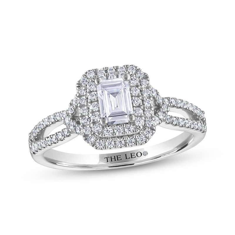 Main Image 1 of THE LEO Diamond Emerald-Cut Double Halo Engagement Ring 7/8 ct tw 14K White Gold