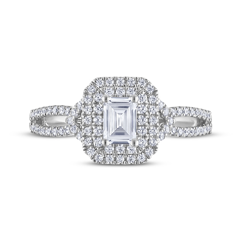 Main Image 3 of THE LEO Diamond Emerald-Cut Double Halo Engagement Ring 7/8 ct tw 14K White Gold