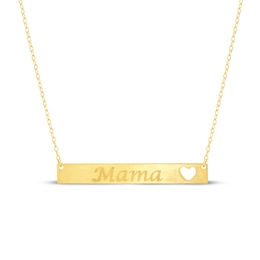 &quot;Mama&quot; Heart Cutout Bar Necklace 10K Yellow Gold 17.75&quot;