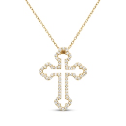 Diamond Open Trefoil Cross Necklace 1/4 ct tw 14K Yellow Gold 18&quot;