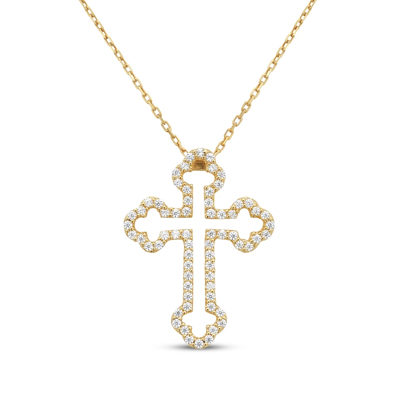 Main Image 1 of Diamond Open Trefoil Cross Necklace 1/4 ct tw 14K Yellow Gold 18&quot;