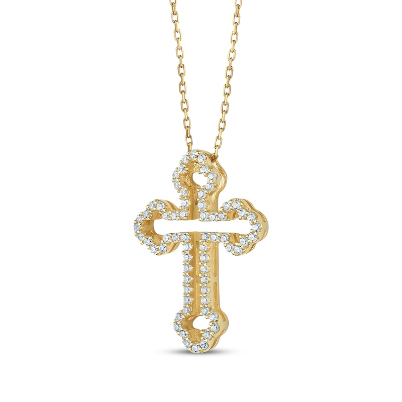 Main Image 2 of Diamond Open Trefoil Cross Necklace 1/4 ct tw 14K Yellow Gold 18&quot;