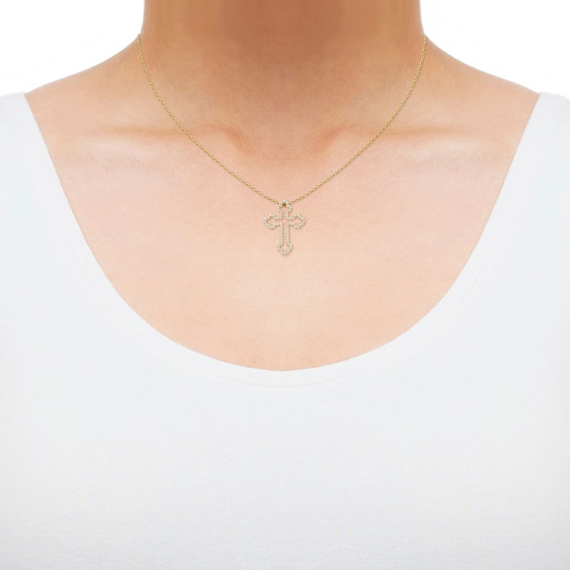 Main Image 4 of Diamond Open Trefoil Cross Necklace 1/4 ct tw 14K Yellow Gold 18&quot;