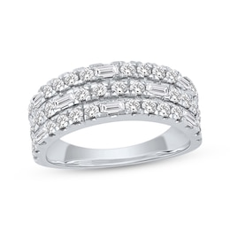 Lab-Created Diamonds by KAY Baguette & Round-Cut Three-Row Anniversary Ring 1-1/2 ct tw 14K White Gold