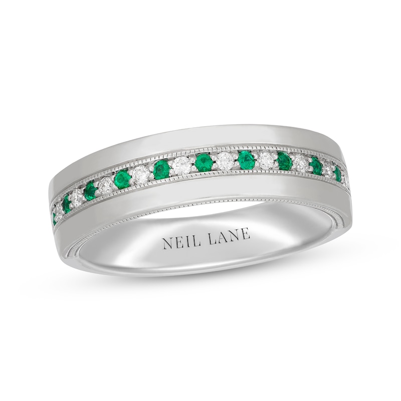 Main Image 1 of Neil Lane Men's Natural Emerald & Diamond Wedding Band 1/6 ct tw 14K White Gold