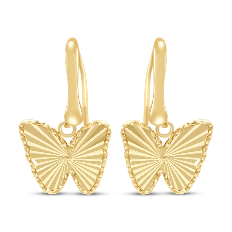 Main Image 2 of Diamond-Cut Butterfly Dangle Earrings 10K Yellow Gold