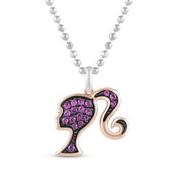 Barbie Pink Lab-Created Sapphire Silhouette Necklace Sterling Silver & 10K Rose Gold 18&quot;