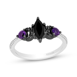 Disney Treasures Hocus Pocus Marquise-Cut Black Onyx, Diamond & Amethyst Moon Ring 1/10 ct tw Sterling Silver