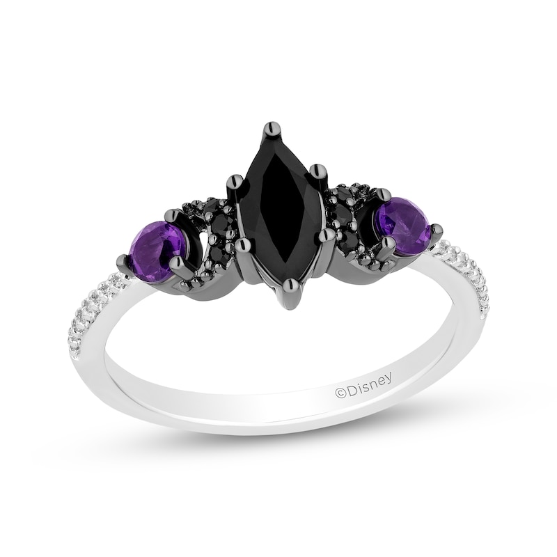 Disney Treasures Hocus Pocus Marquise-Cut Black Onyx, Diamond & Amethyst Moon Ring 1/10 ct tw Sterling Silver