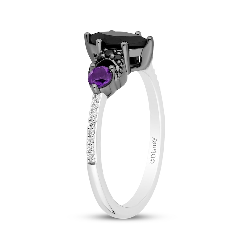 Disney Treasures Hocus Pocus Marquise-Cut Black Onyx, Diamond & Amethyst Moon Ring 1/10 ct tw Sterling Silver