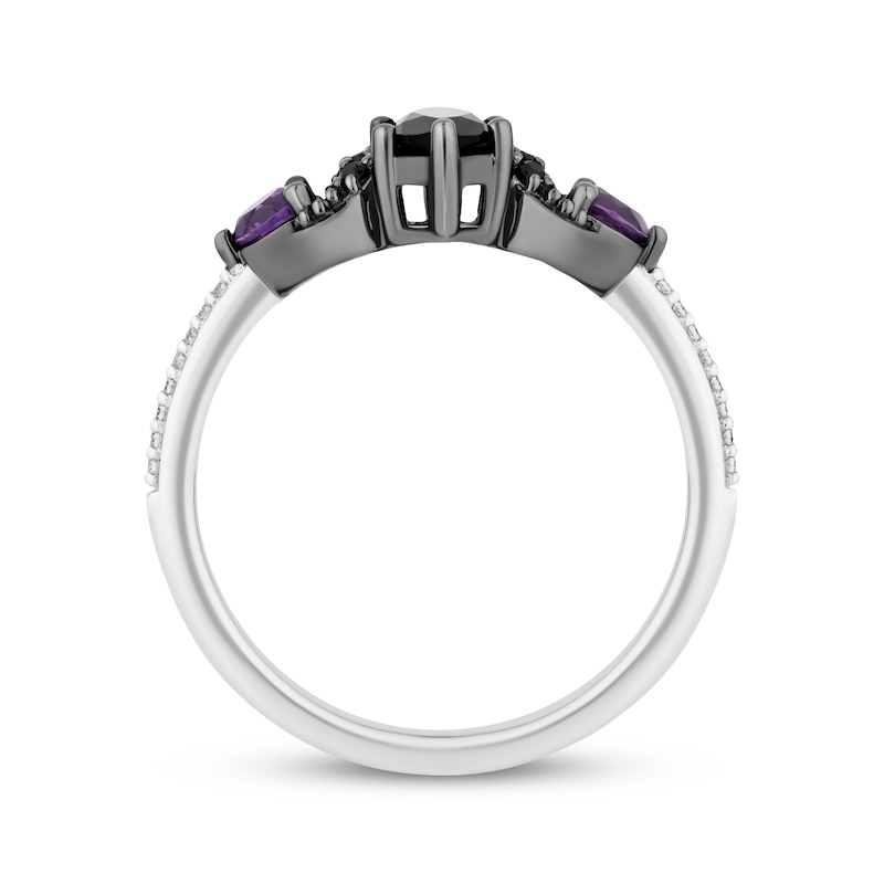 Disney Treasures Hocus Pocus Marquise-Cut Black Onyx, Diamond & Amethyst Moon Ring 1/10 ct tw Sterling Silver