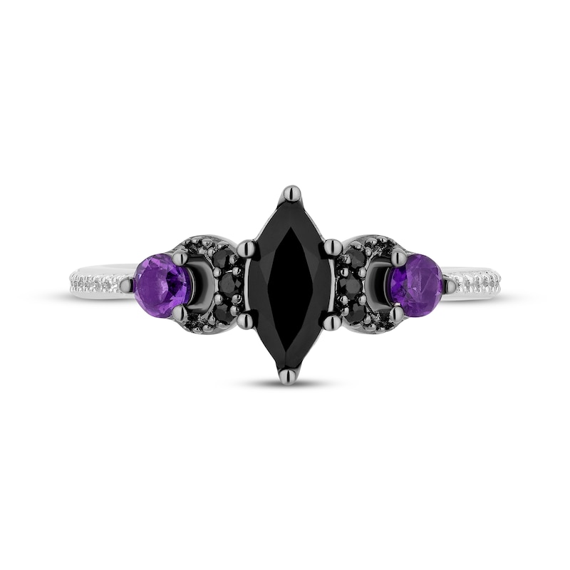 Disney Treasures Hocus Pocus Marquise-Cut Black Onyx, Diamond & Amethyst Moon Ring 1/10 ct tw Sterling Silver