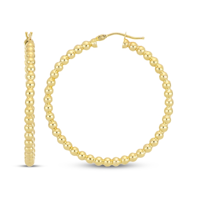 Main Image 3 of Beaded Hoop Earrings 10K Yellow Gold 30mm