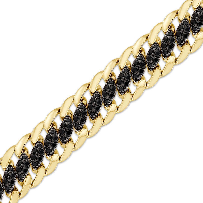 Main Image 2 of Men's Black Diamond Oval Center Curb Link Bracelet 6 ct tw 10K Yellow Gold 8.5&quot;