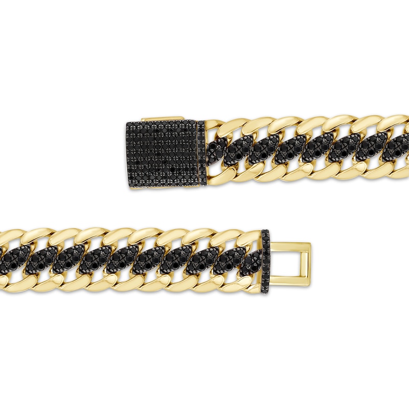 Main Image 3 of Men's Black Diamond Oval Center Curb Link Bracelet 6 ct tw 10K Yellow Gold 8.5&quot;