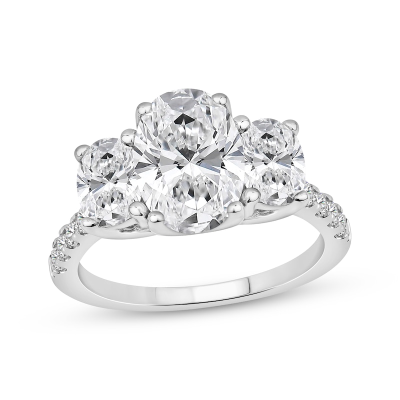 Main Image 1 of Memories Moments Magic Oval-Cut Lab-Grown Diamond Three-Stone Engagement Ring 3-1/4 ct tw 14K White Gold