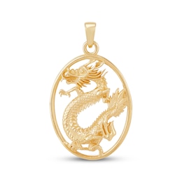 Men's Openwork Oval Frame Dragon Charm 10K Yellow Gold