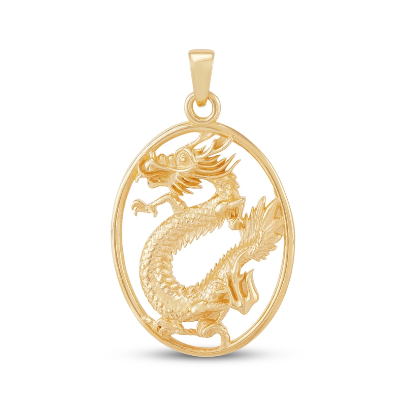 Main Image 1 of Men's Openwork Oval Frame Dragon Charm 10K Yellow Gold