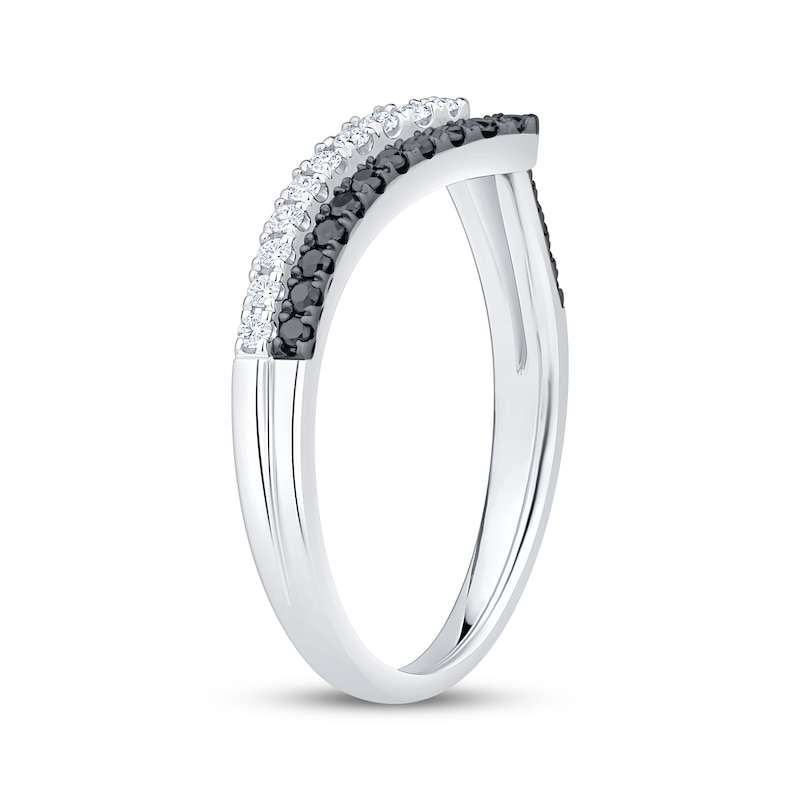 Main Image 2 of Black & White Diamond Two-Row Chevron Anniversary Ring 1/3 ct tw 14K White Gold