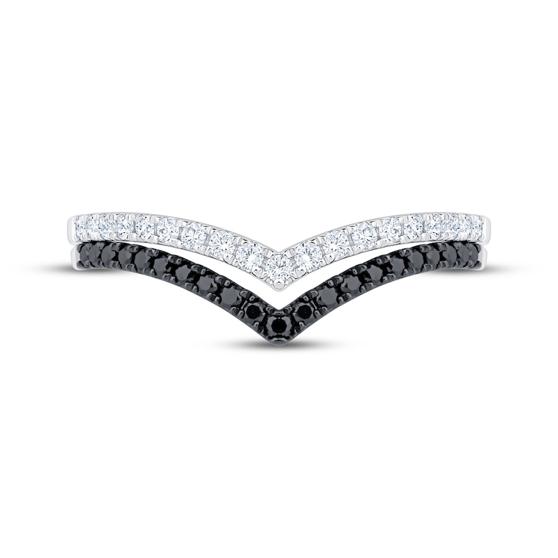 Main Image 3 of Black & White Diamond Two-Row Chevron Anniversary Ring 1/3 ct tw 14K White Gold