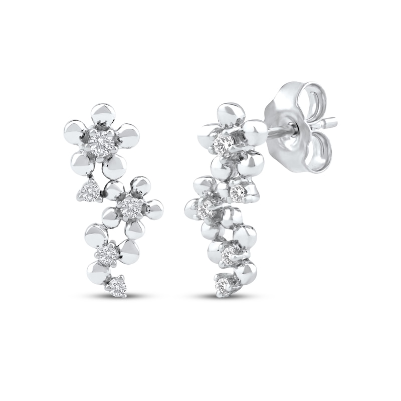 Main Image 1 of Diamond Flower Trio Earrings 1/10 ct tw 10K White Gold