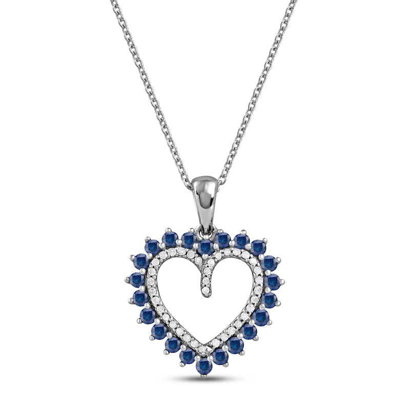 Main Image 1 of Blue Sapphire & Diamond Heart Necklace 1/10 ct tw Round-cut 10K White Gold 18&quot;