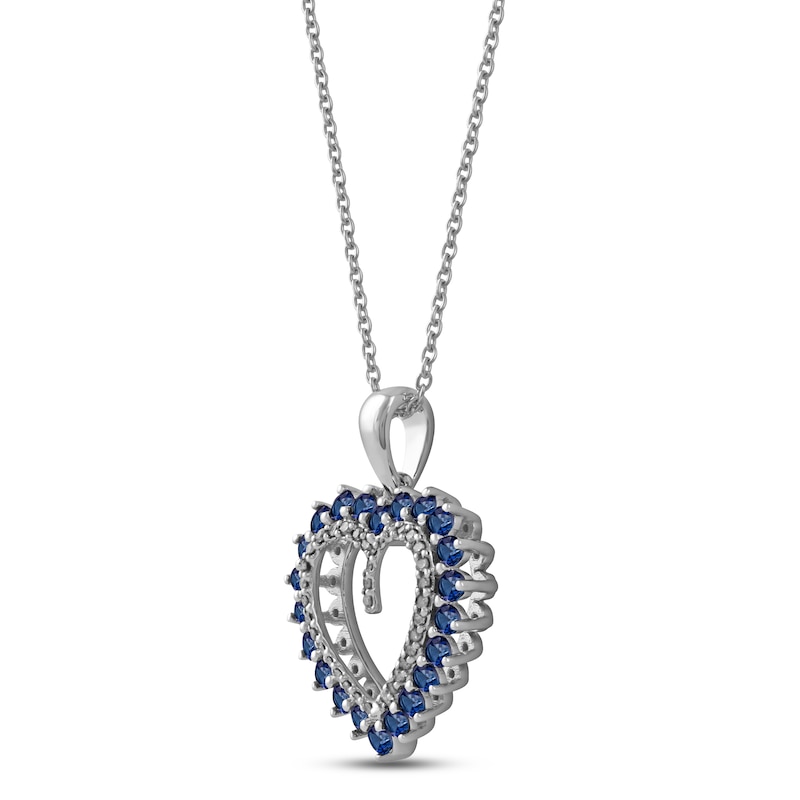 Main Image 2 of Blue Sapphire & Diamond Heart Necklace 1/10 ct tw Round-cut 10K White Gold 18&quot;