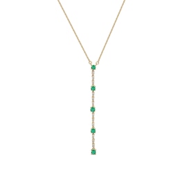 Emerald & Diamond Drop Necklace 1/20 ct tw Round-cut 10K Yellow Gold 18&quot;