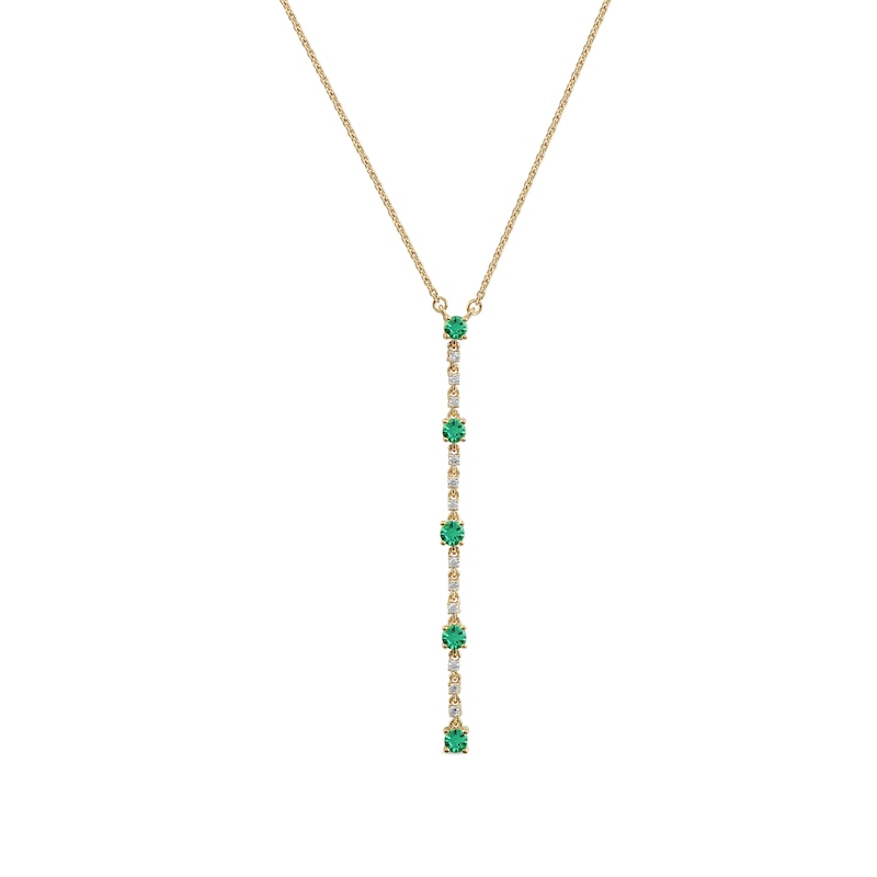 Main Image 1 of Emerald & Diamond Drop Necklace 1/20 ct tw Round-cut 10K Yellow Gold 18&quot;