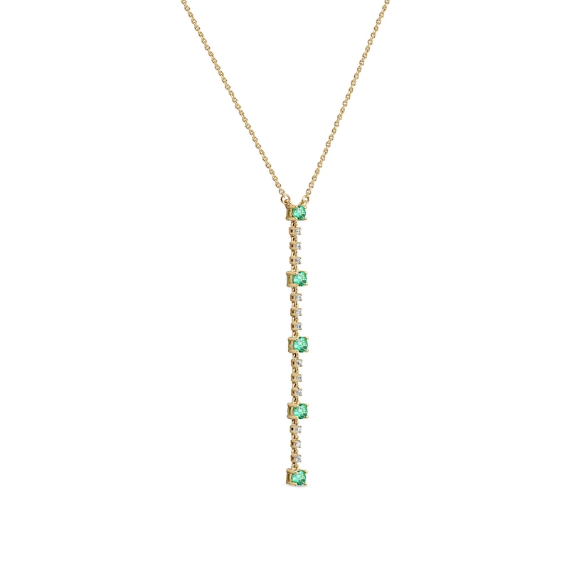 Main Image 2 of Emerald & Diamond Drop Necklace 1/20 ct tw Round-cut 10K Yellow Gold 18&quot;