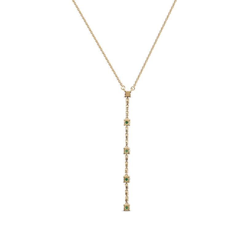 Main Image 3 of Emerald & Diamond Drop Necklace 1/20 ct tw Round-cut 10K Yellow Gold 18&quot;