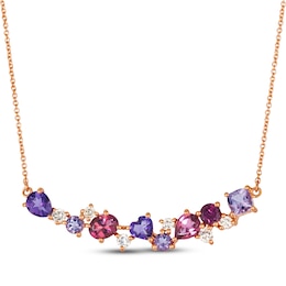 Le Vian Pretty in Pink Amethyst, Pink Tourmaline & Rhodolite Garnet Bar Necklace 1/4 ct tw Diamonds 14K Strawberry Gold 19&quot;