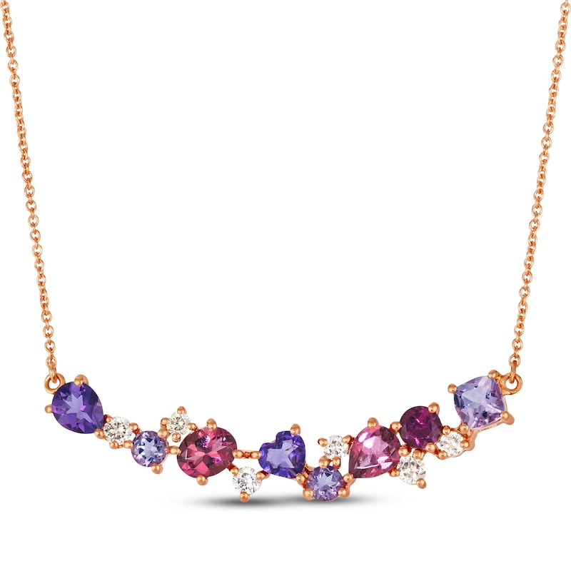 Main Image 1 of Le Vian Pretty in Pink Amethyst, Pink Tourmaline & Rhodolite Garnet Bar Necklace 1/4 ct tw Diamonds 14K Strawberry Gold 19&quot;