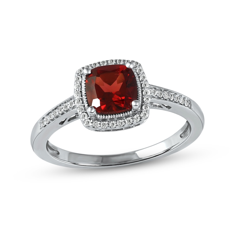 Main Image 1 of Garnet & White Lab-Created Sapphire Ring Sterling Silver