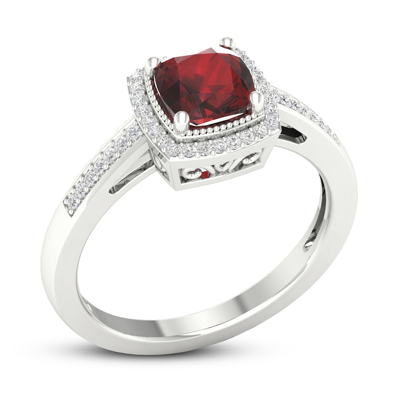 Main Image 4 of Garnet & White Lab-Created Sapphire Ring Sterling Silver