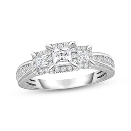 Memories Moments Magic Princess-Cut Diamond Three-Stone Engagement Ring 1 ct tw 14K White Gold