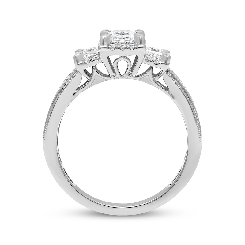 Main Image 3 of Memories Moments Magic Princess-Cut Diamond Three-Stone Engagement Ring 1 ct tw 14K White Gold