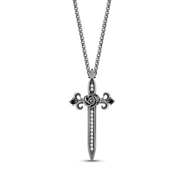 Ink & Ice Black & White Diamond Rose & Cross Necklace 1/20 ct tw Black Rhodium-Plated Sterling Silver 18"