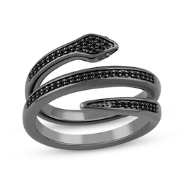 Ink & Ice Black Diamond Coiled Snake Ring 1/5 ct tw Black Rhodium-Plated Sterling Silver