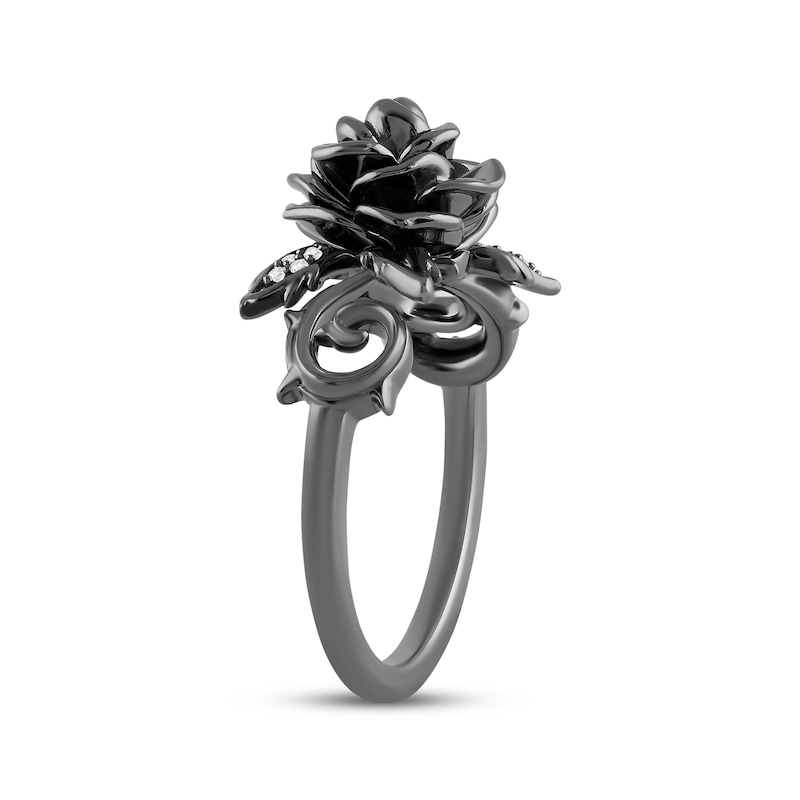 Main Image 2 of Ink & Ice Black & White Diamond Rose Ring 1/20 ct tw Black Rhodium-Plated Sterling Silver