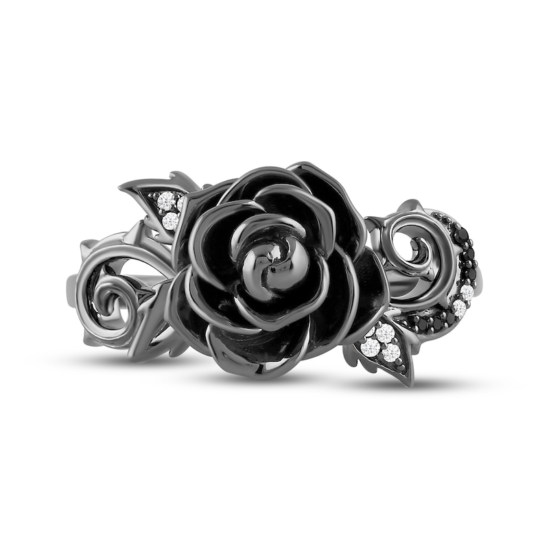 Main Image 4 of Ink & Ice Black & White Diamond Rose Ring 1/20 ct tw Black Rhodium-Plated Sterling Silver