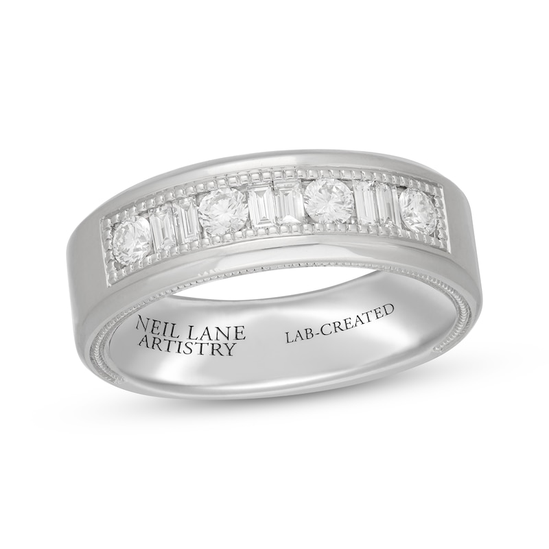 Main Image 1 of Neil Lane Artistry Men's Round & Baguette-Cut Lab-Grown Diamond Wedding Band 3/4 ct tw 14K White Gold