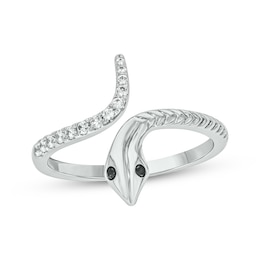 Black & White Diamond Snake Bypass Ring 1/6 ct tw Sterling Silver