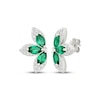 Thumbnail Image 1 of Marquise-Cut Lab-Created Emerald & White Lab-Created Sapphire Half-Flower Stud Earrings Sterling Silver