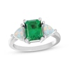 Thumbnail Image 1 of Emerald-Cut Lab-Created Emerald & Trillion-Cut Lab-Created Opal Ring Sterling Silver